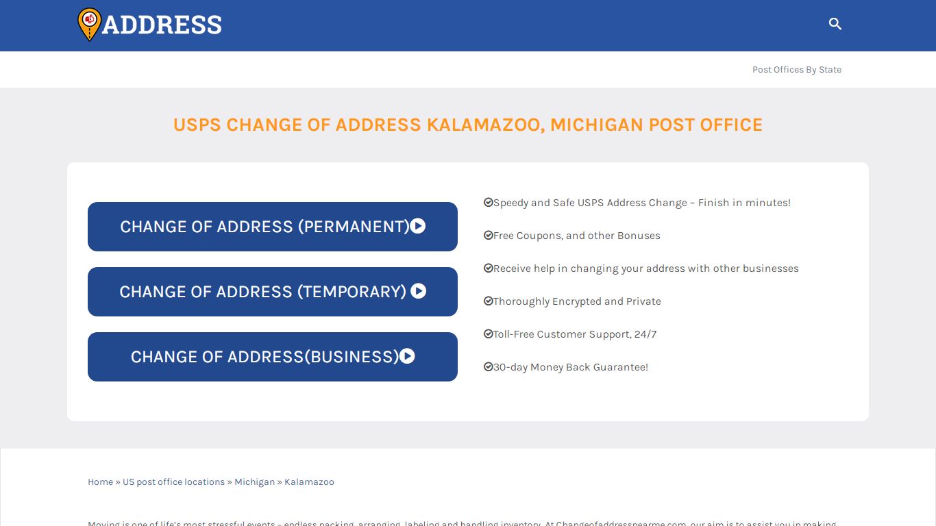 USPS Change of Address Kalamazoo, Michigan Post Office